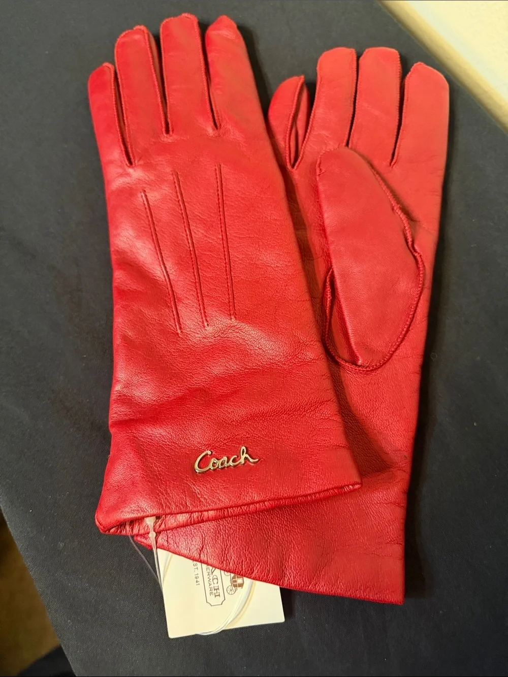NWT Red leather Coach lined gloves size 8
